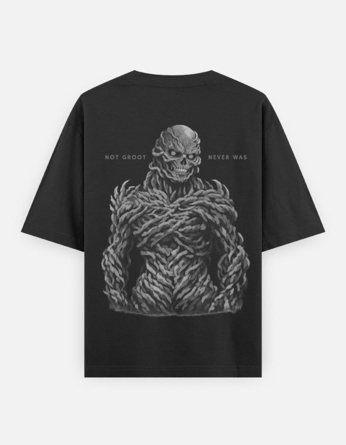 Black graphic t-shirt with Stranger Things inspired vecna design back