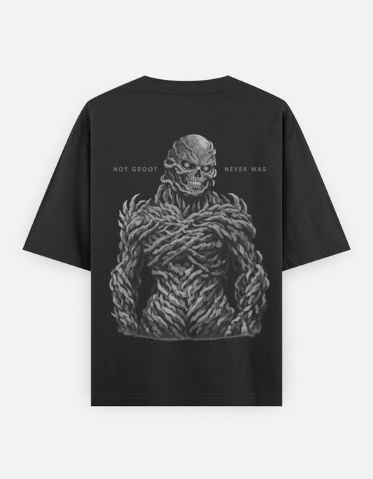 Black graphic t-shirt with Stranger Things inspired vecna design back