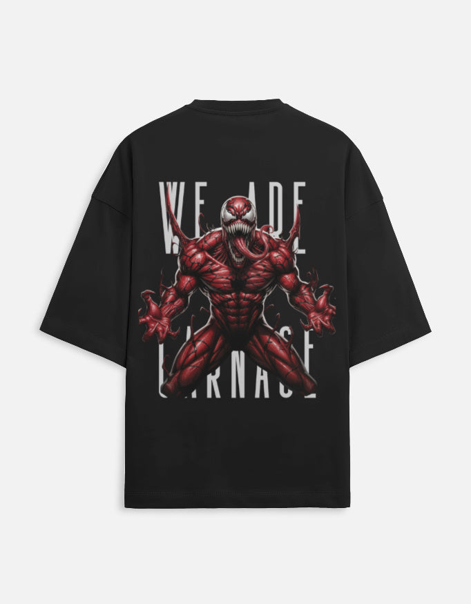 Black oversized t-shirt with red carnage monster graphic back print