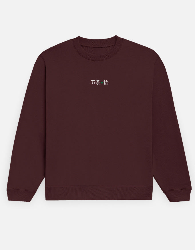 Maroon sweatshirt with white text on a white background