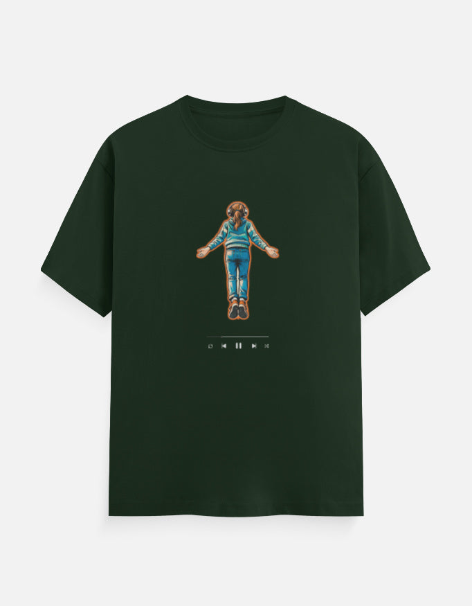 Green graphic t-shirt with Stranger Things inspired Max flying t-shirt