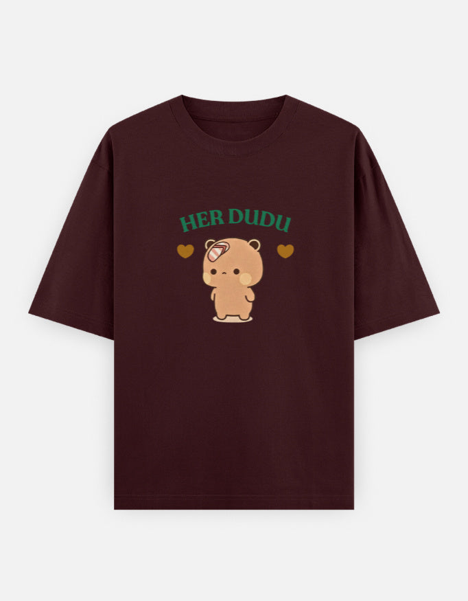 Her Dudu cute bear couple maroon t-shirt for men