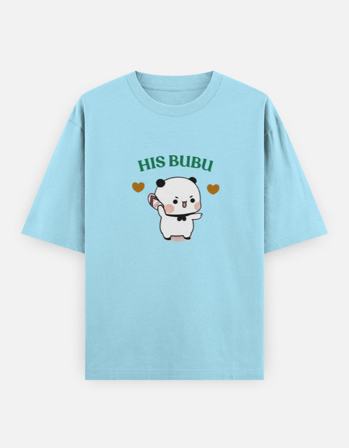 His Bubu cute bear couple baby blue t-shirt for women