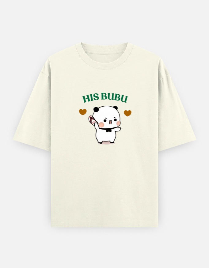 His Bubu cute bear couple off-white t-shirt for women