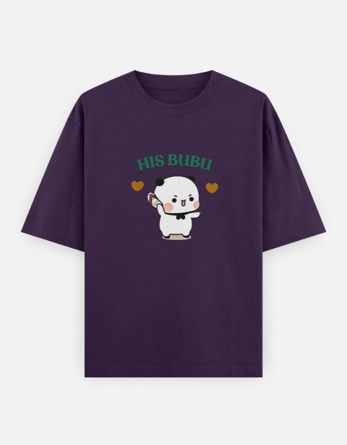 His Bubu cute bear couple purple t-shirt for women