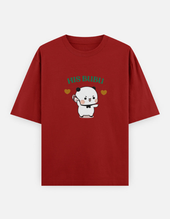His Bubu cute bear couple red -shirt for women
