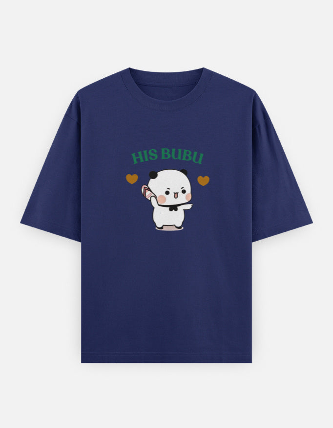 His Bubu  cute bear couple royal-blue t-shirt for women