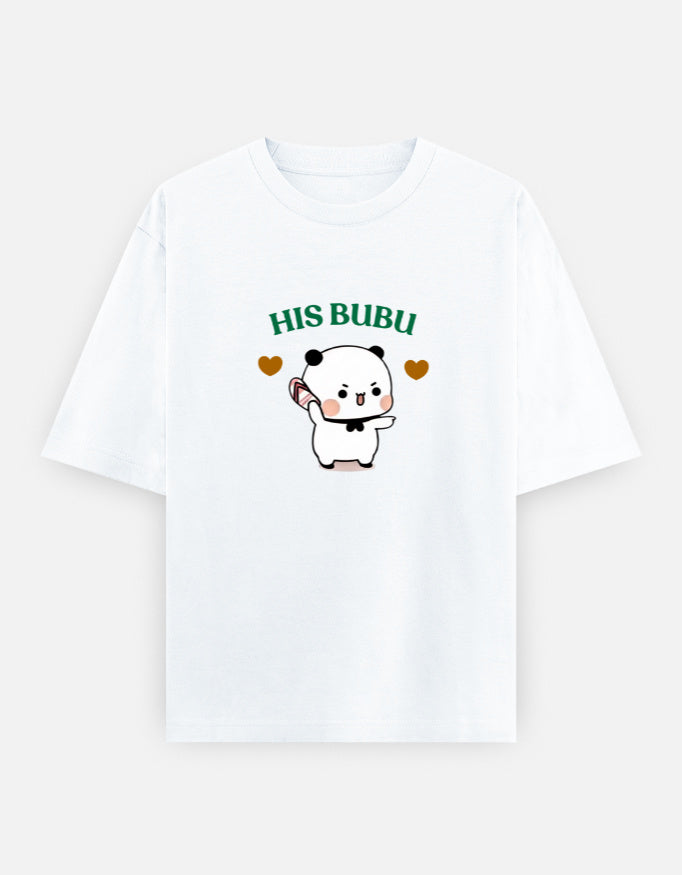 His Bubu cute bear couple white t-shirt for women