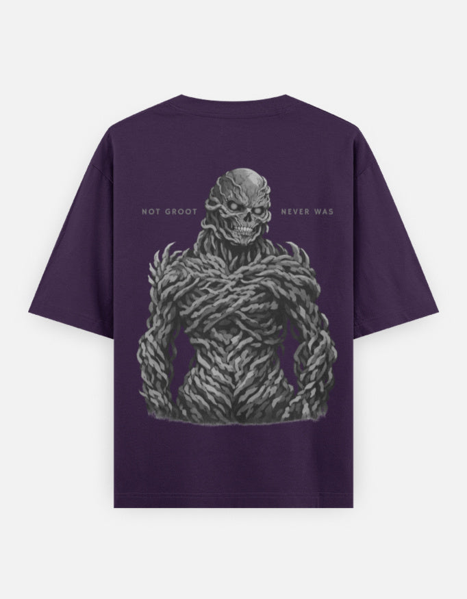 Purple graphic t-shirt with Stranger Things inspired vecna back