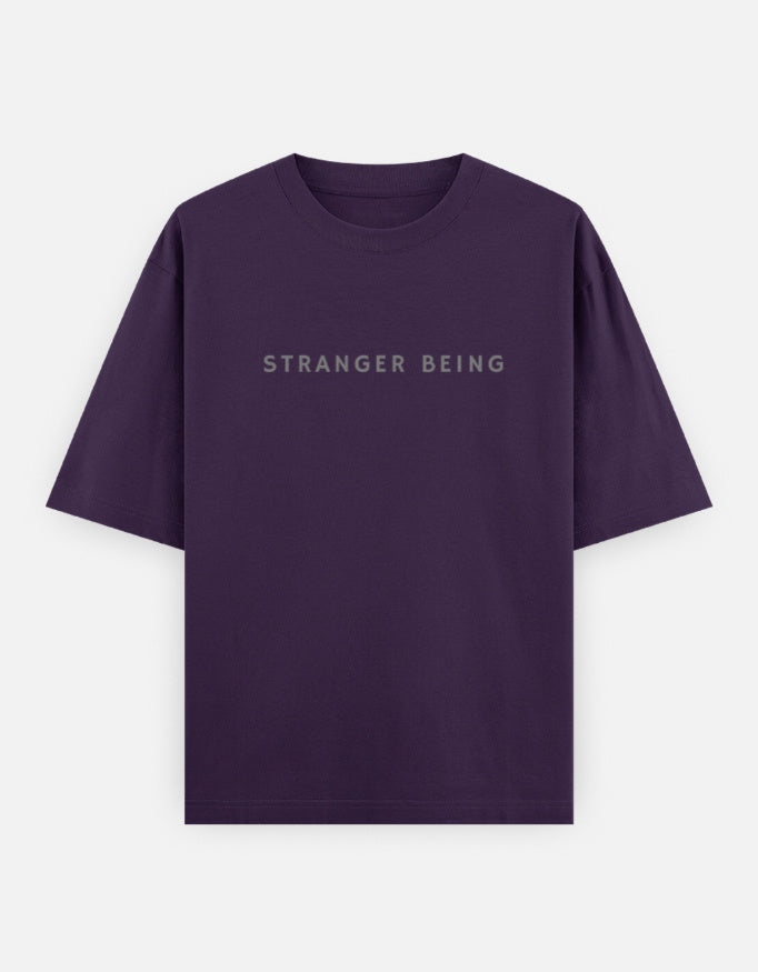 Purple graphic t-shirt with Stranger Things inspired quote front